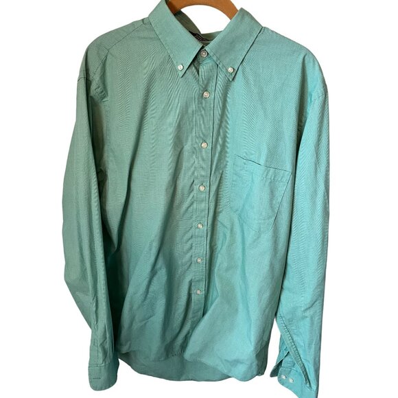 Chaps Long‎ Sleeve Button Up Light Green Tiny Checked Shirt Size 16 1/2 36/37 - Picture 2 of 8